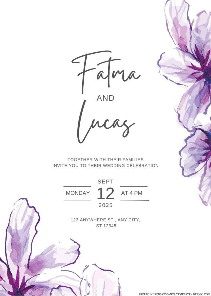 Free Editable White Watercolor Wildfloral Wedding Invitation