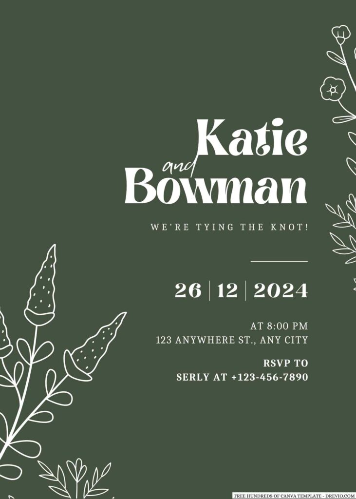 Free Editable Sage Green Branch Flower Wedding Invitation