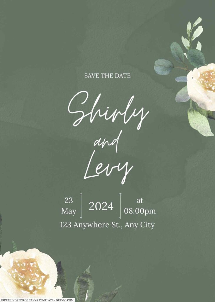 Invitation Template of 18+ Sage Watercolor White Floral Canva Wedding Invitation Templates 9