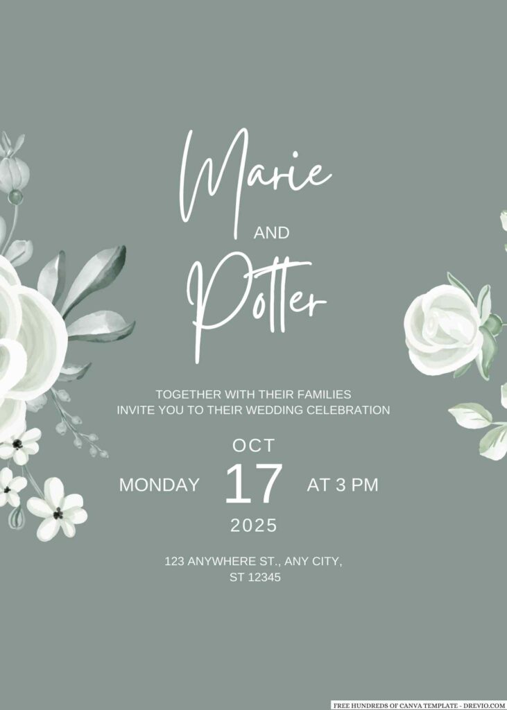 Invitation Template of 22+ Sage Flower Arrangement Canva Wedding Invitation Templates 9