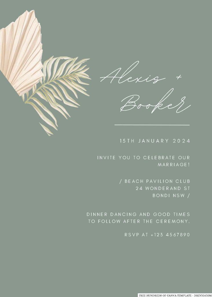 Invitation Template of 22+ Sage Peach Tropical Floral Canva Wedding Invitation Templates 9