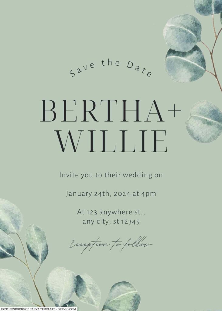 Invitation Template of 22+ Sage Watercolor Eucalyptus Canva Wedding Invitation Templates 9