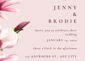 Free Editable Cream Pastel Magnolia Watercolor Wedding Invitation