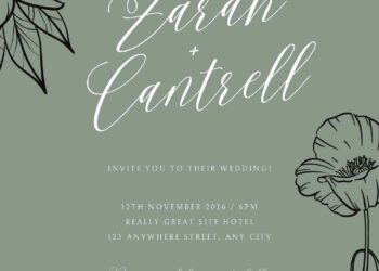 Free Editable Sage Line Detail Flower Wedding Invitation