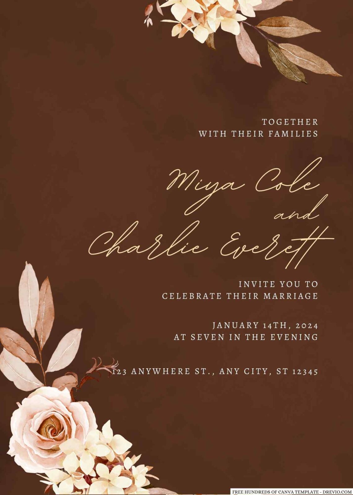Free Editable Terracotta Autumn Flower Bouquet Wedding Invitation Templates