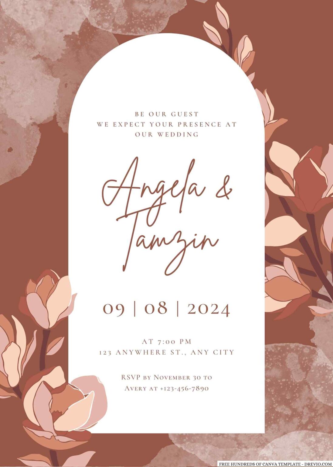 14+ Terracotta Magnolia Floral Canva Wedding Invitation Templates ...