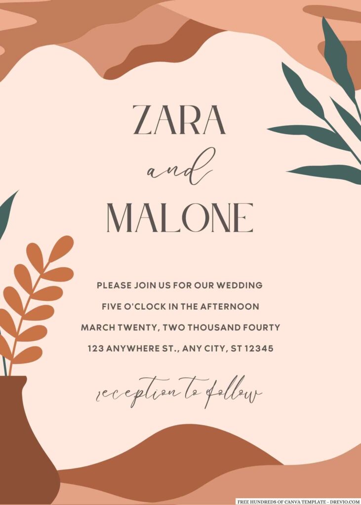 Free Editable Terracotta Plant Illustration Wedding Invitation