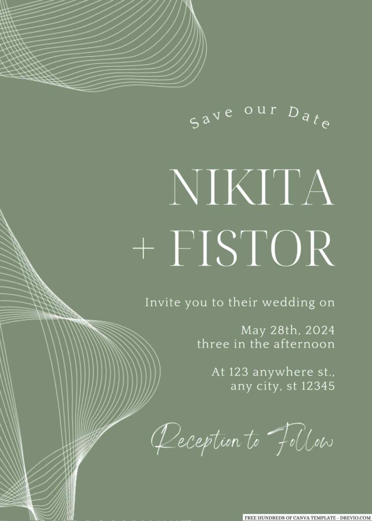 Free Editable Sage Spirograph White Shape Wedding Invitation