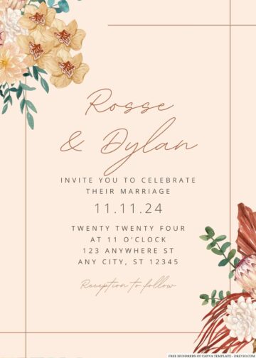 18+ Terracotta Dry Rose Bouquet Canva Wedding Invitation Templates ...