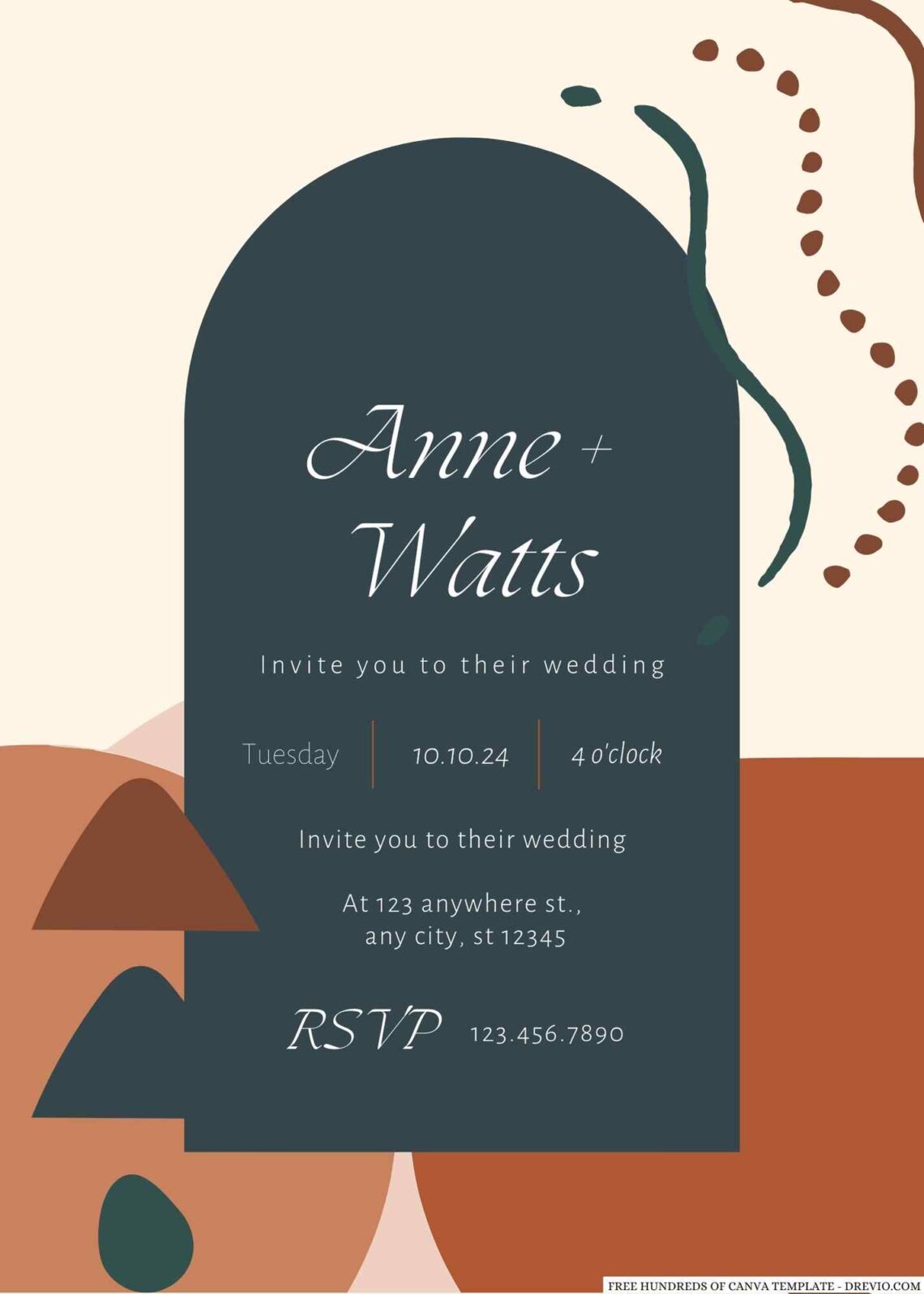 18+ Terracotta Mid Century Abstract Canva Wedding Invitation Templates ...