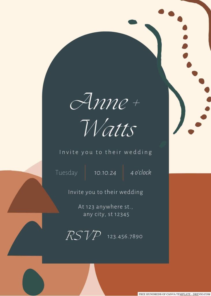 Invitation Template of 18+ Terracotta Mid Century Abstract Canva Wedding Invitation Templates 7