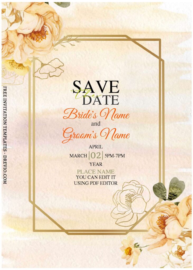(Free Editable PDF) Refined Rustic Gold Boho Wedding Invitation Templates  with gold geometric frame