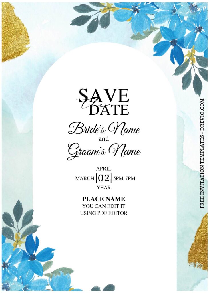 Invitation Template of (Free Editable PDF) Calm & Serene Blue Floral Wedding Invitation Templates 1