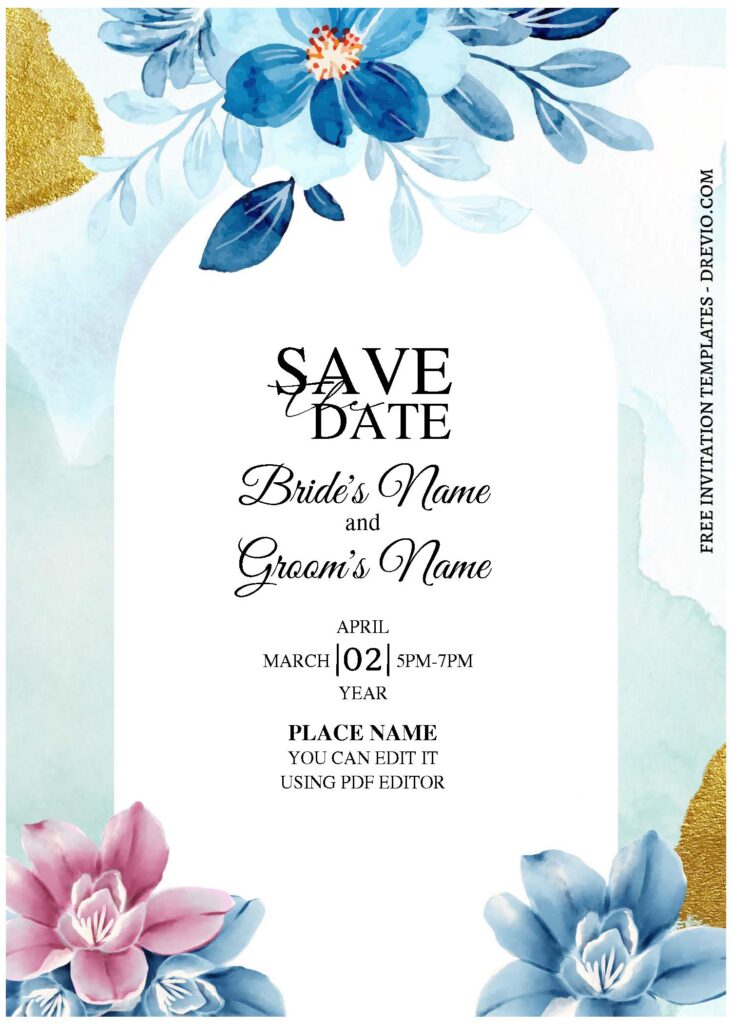 Invitation Template of (Free Editable PDF) Calm & Serene Blue Floral Wedding Invitation Templates 3