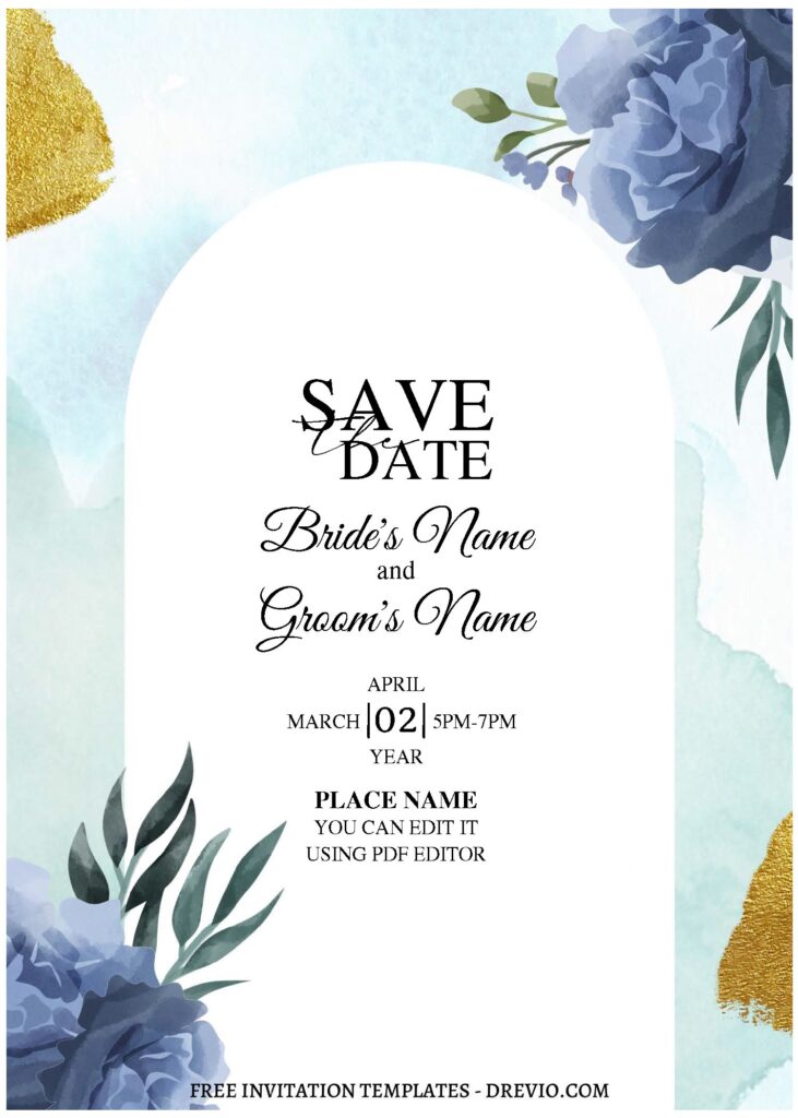 Invitation Template of (Free Editable PDF) Calm & Serene Blue Floral Wedding Invitation Templates 2