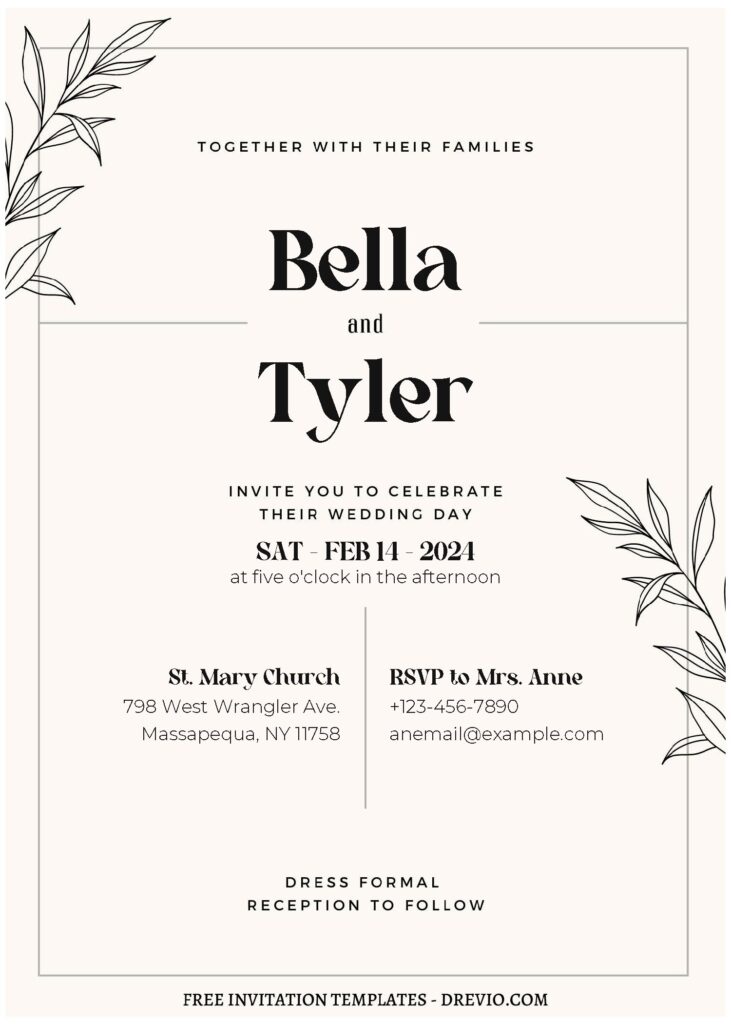 Invitation Template of (Free Editable PDF) Hand Drawn Floral Linework Wedding Invitation Templates 3