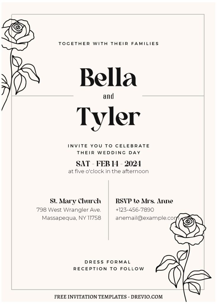 Invitation Template of (Free Editable PDF) Hand Drawn Floral Linework Wedding Invitation Templates 2