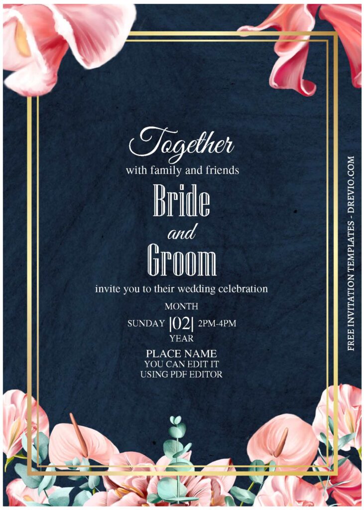 Invitation Template of (Free Editable PDF) Elegant Moody Tulip And Lily Wedding Invitation Templates 1