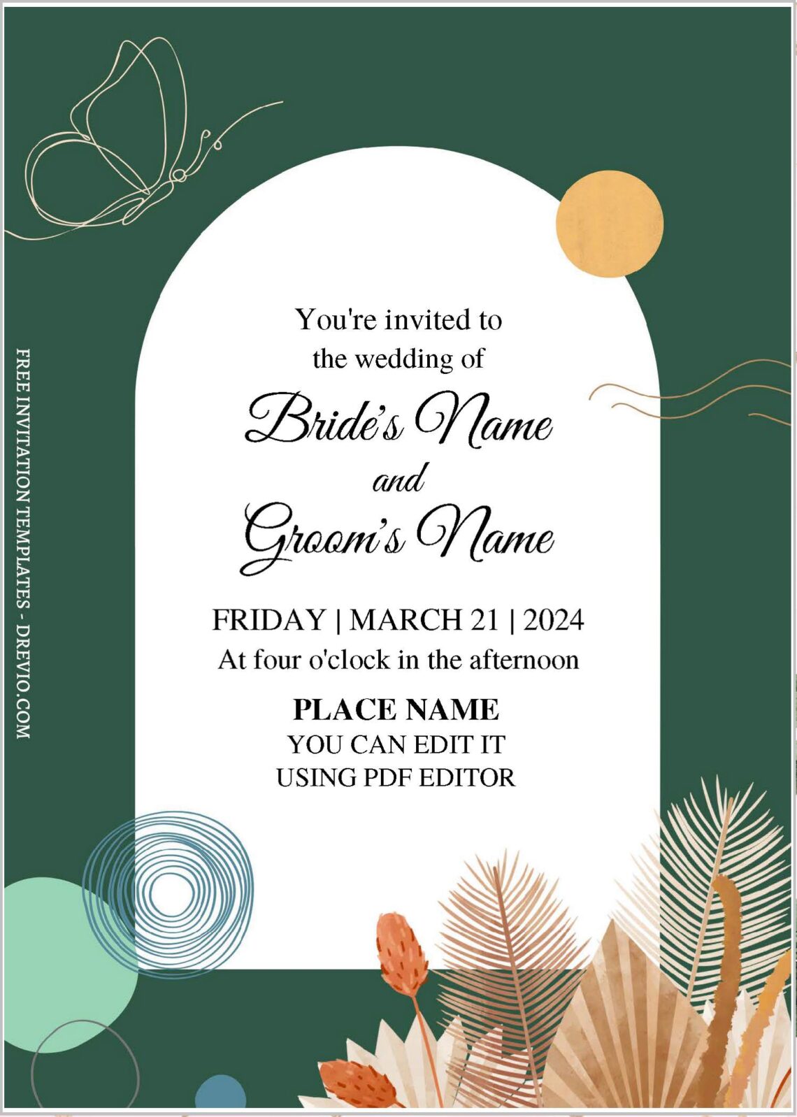 (Free Editable PDF) Soothing Garden Inspired Wedding Invitation Templates with aesthetic geometric lines