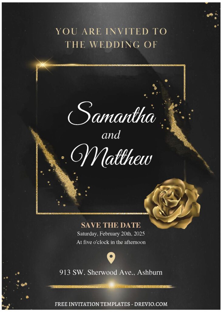 (Free Editable PDF) Stunning Floral & Gold Foil Wedding Invitation Templates with stunning gold foil frame