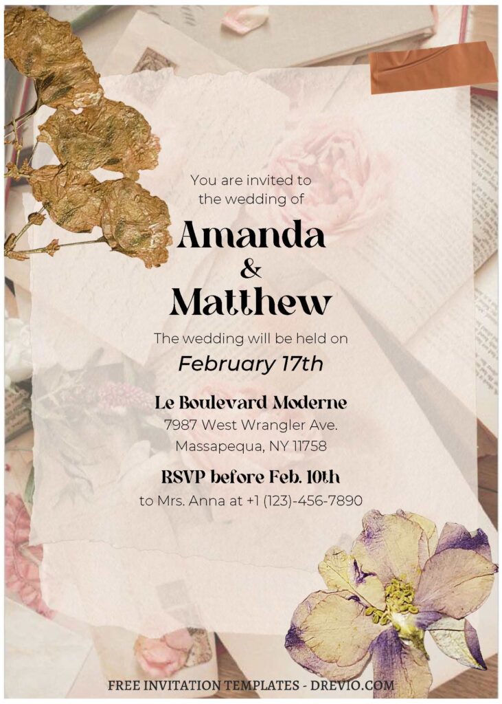 (Free Editable PDF) Splendid Rustic Wedding Invitation Templates with watercolor Paper blooms