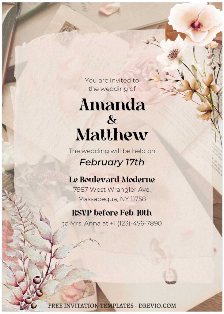 (Free Editable PDF) Splendid Rustic Wedding Invitation Templates with rustic background