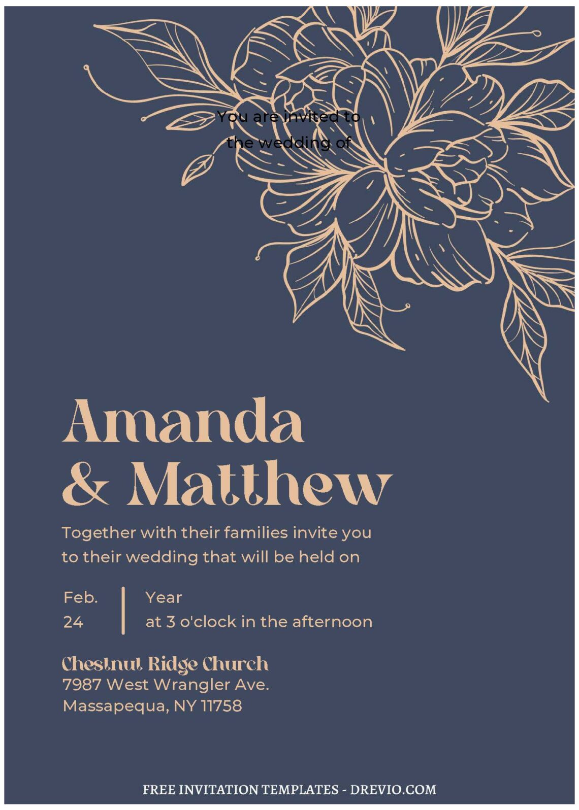 (Free Editable PDF) Refined Floral Linework Wedding Invitation ...