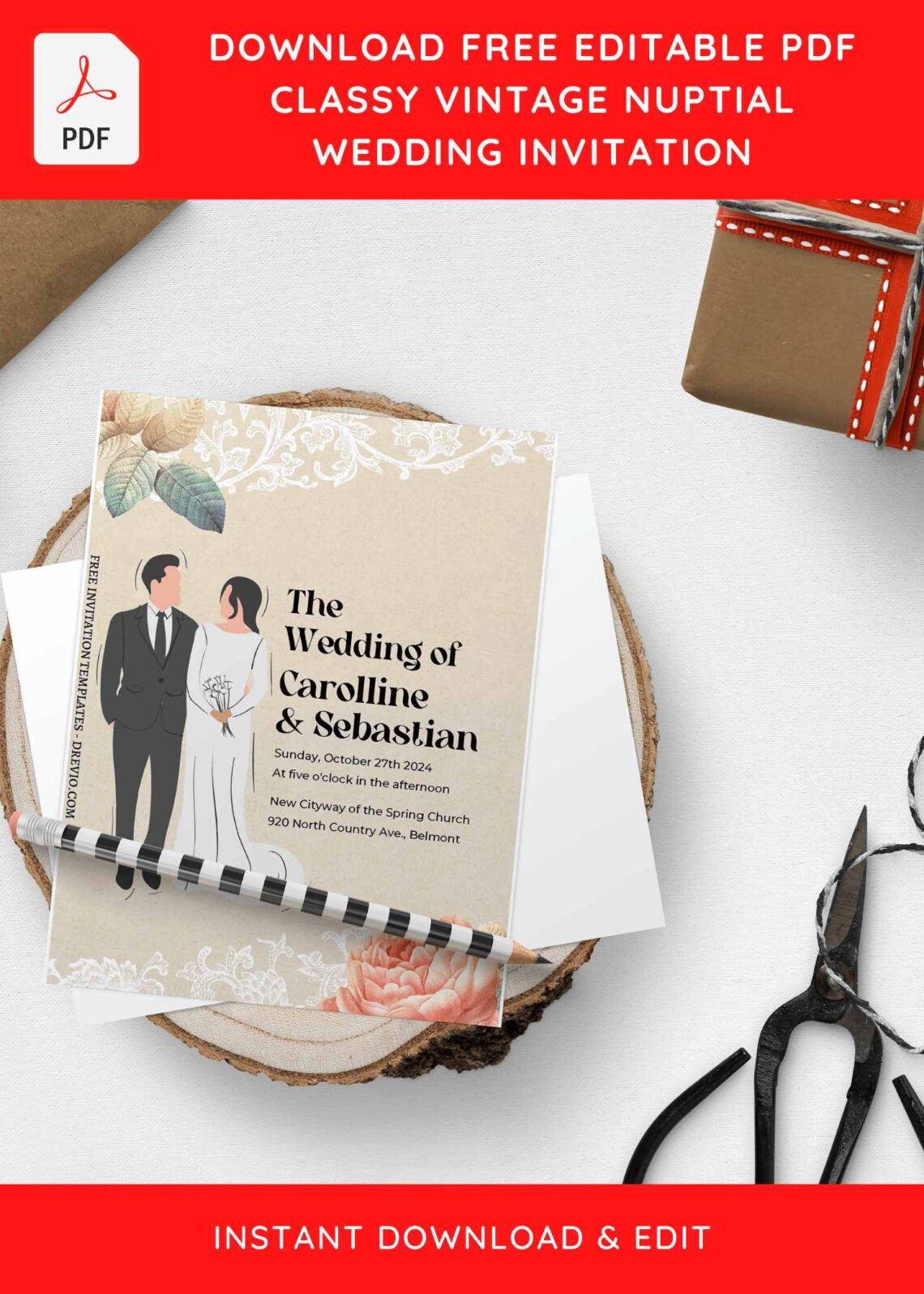 (Free Editable PDF) Delicate Blooms Nuptial Wedding Invitation Templates