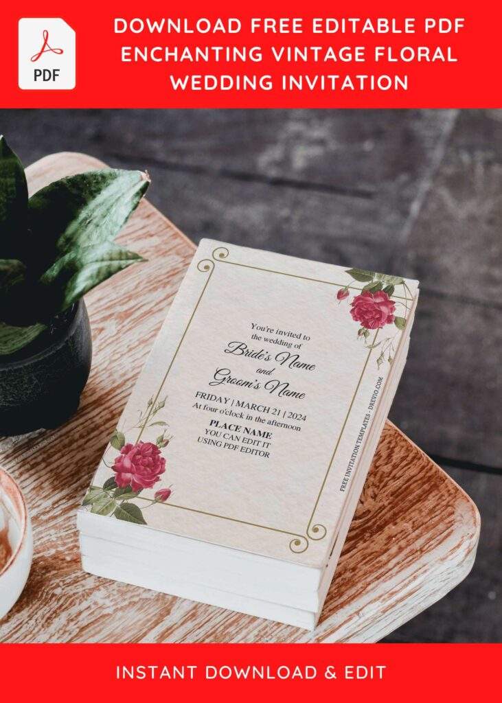 Invitation Template of (Free Editable PDF) Simple Vintage Floral Wedding Invitation Templates 10