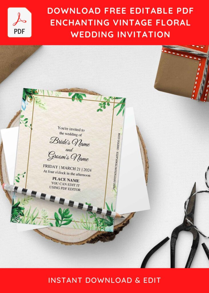 Invitation Template of (Free Editable PDF) Simple Vintage Floral Wedding Invitation Templates 9