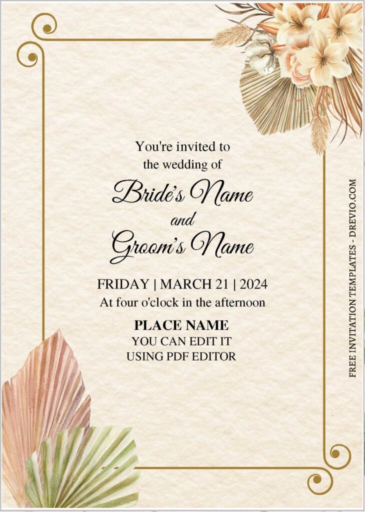 Invitation Template of (Free Editable PDF) Simple Vintage Floral Wedding Invitation Templates 2