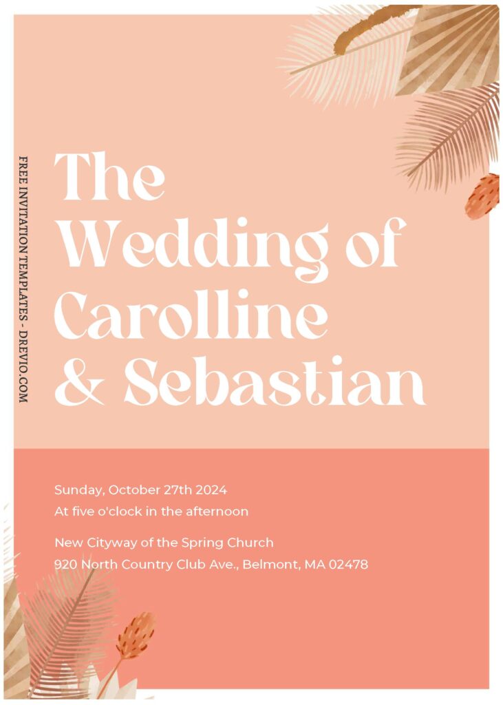 (Free Editable PDF) Dreamy Modern Boho Wedding Invitation Templates with natural toned background