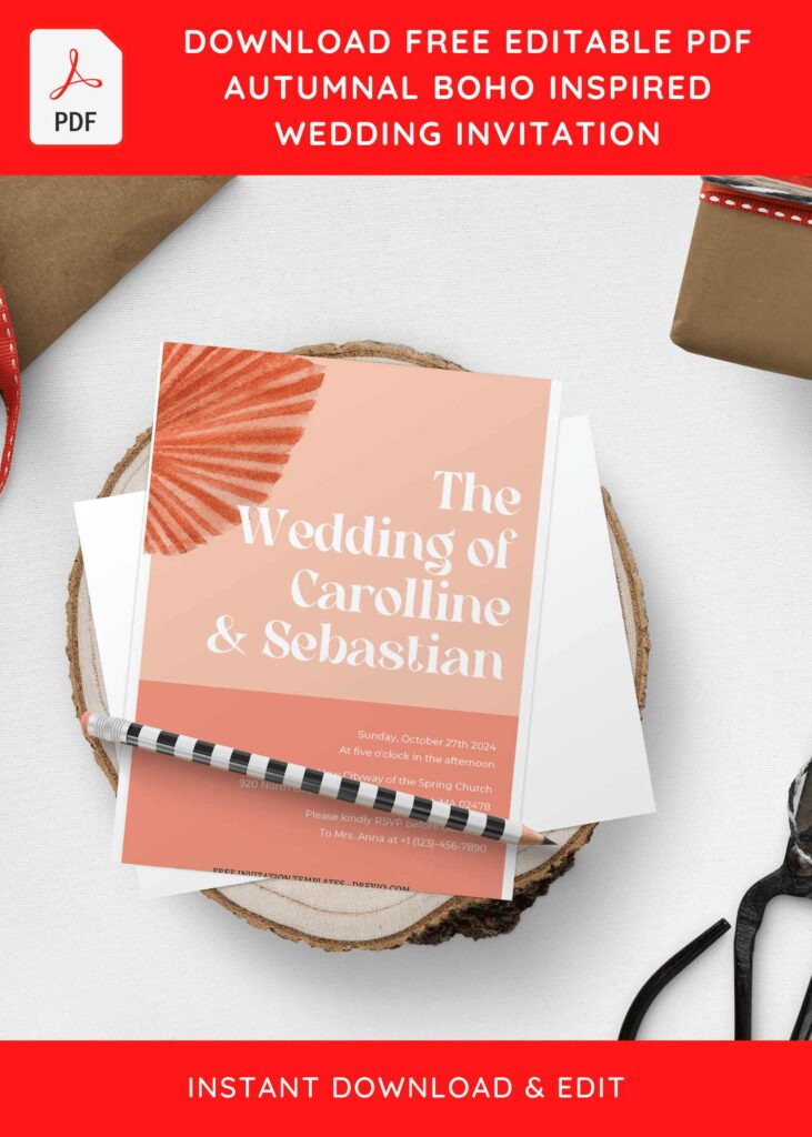 (Free Editable PDF) Dreamy Modern Boho Wedding Invitation Templates with aesthetic typefaces
