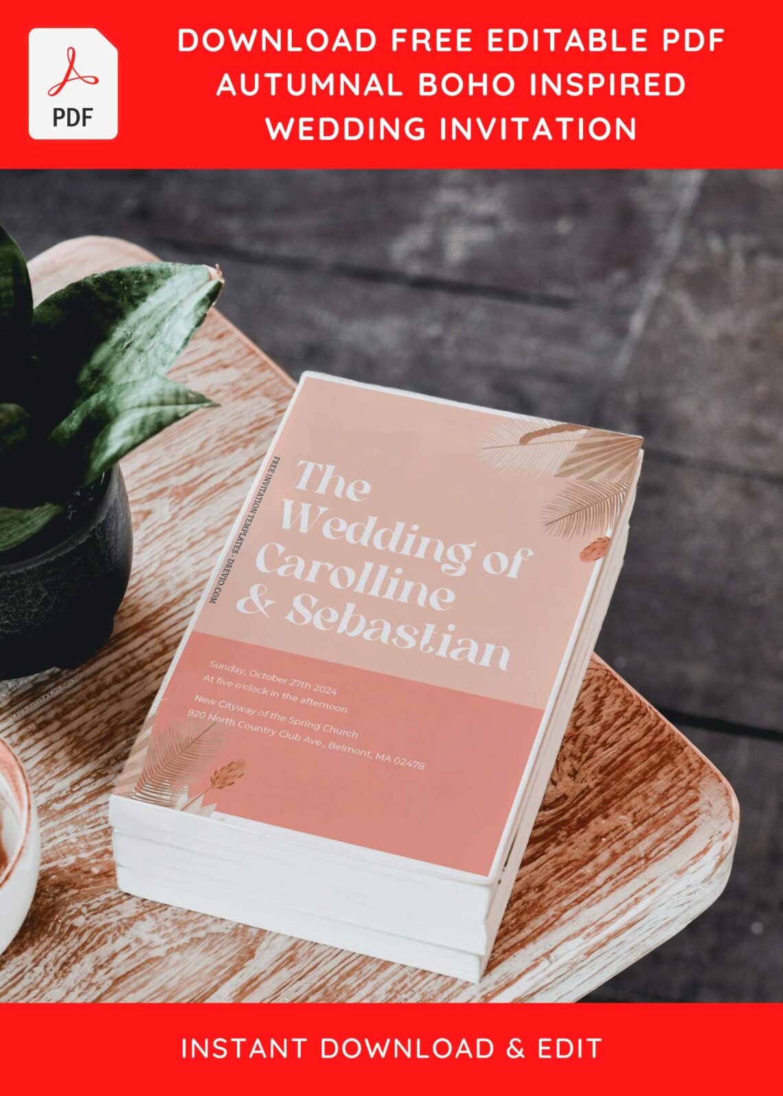 (Free Editable PDF) Dreamy Modern Boho Wedding Invitation Templates with editable text