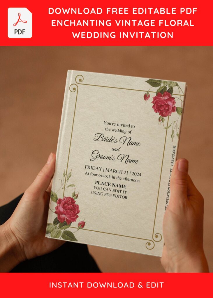 Invitation Template of (Free Editable PDF) Simple Vintage Floral Wedding Invitation Templates 7