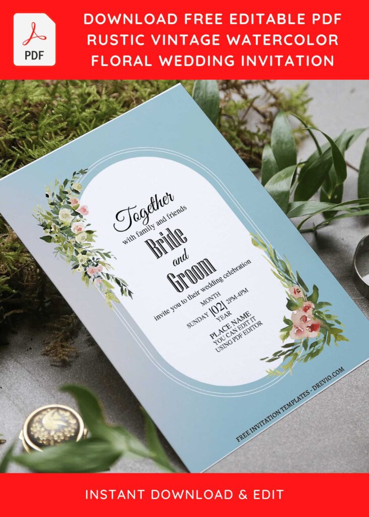 (Free Editable PDF) Soft & Muted Watercolor Floral Wedding Invitation Templates with elegant typefaces