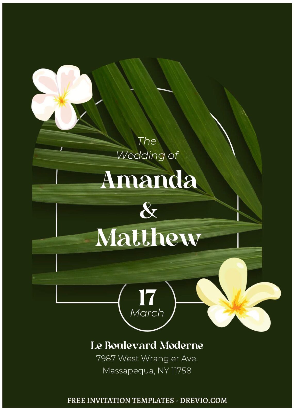 (Free Editable PDF) Stylish Tropical Foliage Wedding Invitation Templates with Annual Vinca and Plumeria