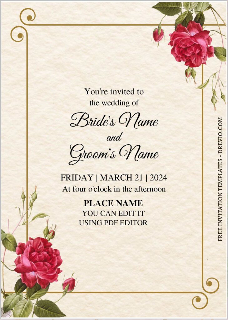 Invitation Template of (Free Editable PDF) Simple Vintage Floral Wedding Invitation Templates 1