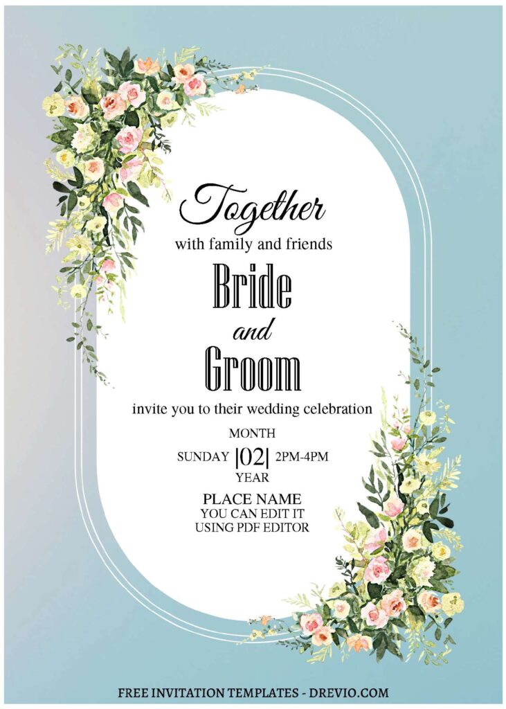 (Free Editable PDF) Soft & Muted Watercolor Floral Wedding Invitation Templates with pale pink background
