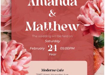 (Free Editable PDF) Delicate Spring Romantic Wedding Invitation Templates with enchanting pink rose background