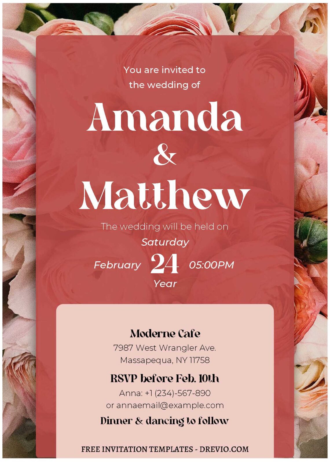 (Free Editable PDF) Delicate Spring Romantic Wedding Invitation Templates with blush pink floral background