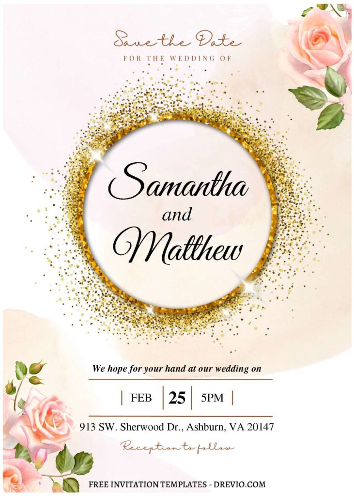 Invitation Template of (Free Editable PDF) Shimmering Gold And Floral Wedding Invitation Templates 2