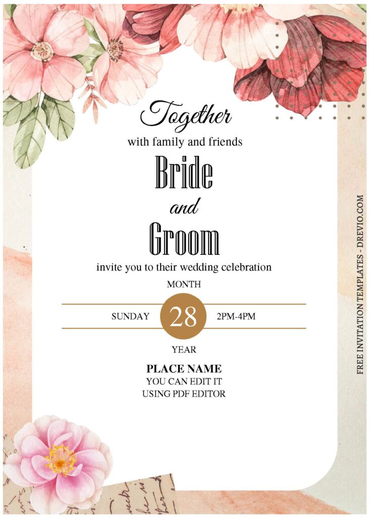 Invitation Template of (Free Editable PDF) Modern Artistic Floral Wedding Invitation Templates 2