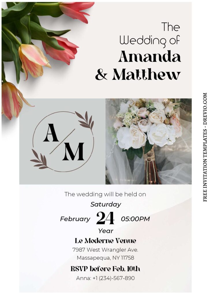 (Free Editable PDF) Floral Statement Wedding Invitation Templates with beautiful tulip