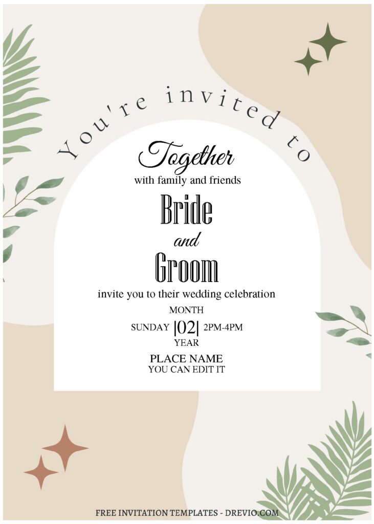(Free Editable PDF) Dreamy Spring Inspired Wedding Invitation Templates with stylish boho geometric background