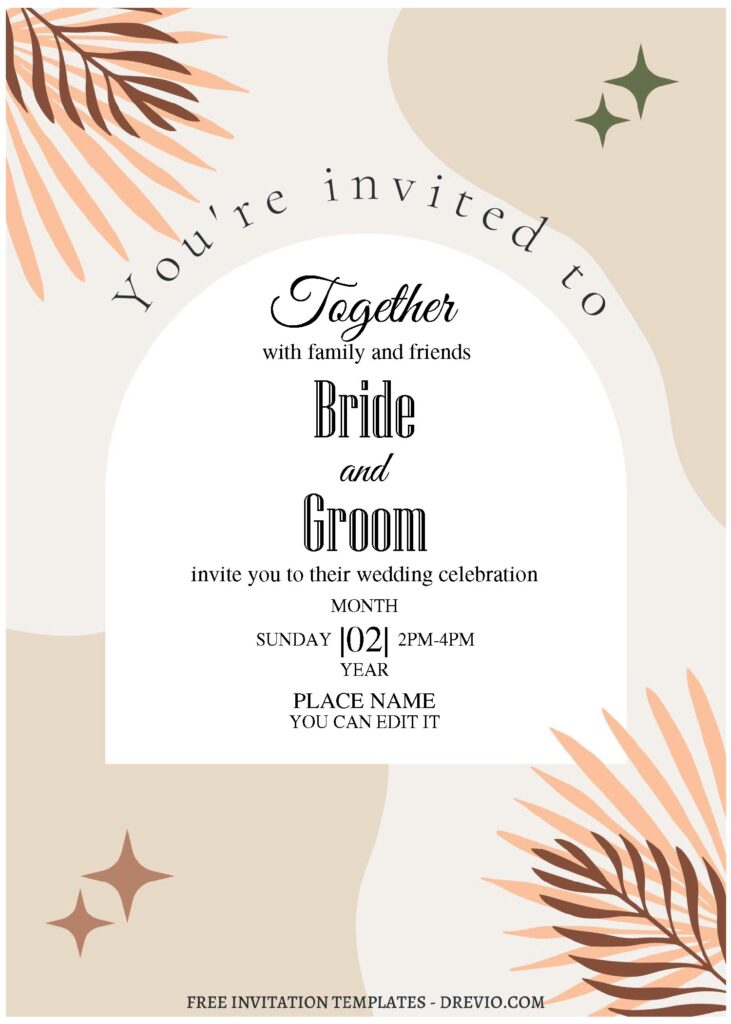 (Free Editable PDF) Dreamy Spring Inspired Wedding Invitation Templates with palm leaves