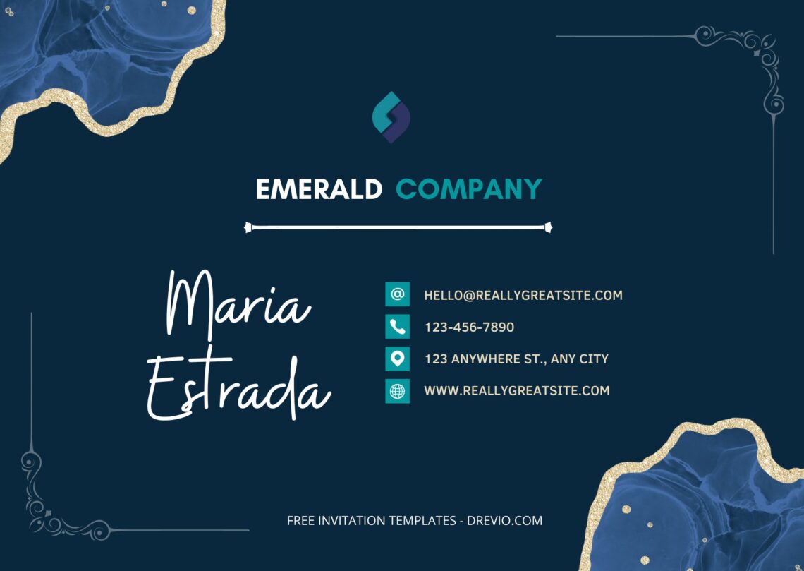 Oceanic Emerald Business Card Templates - Editable Canva Templates Sparkling Front