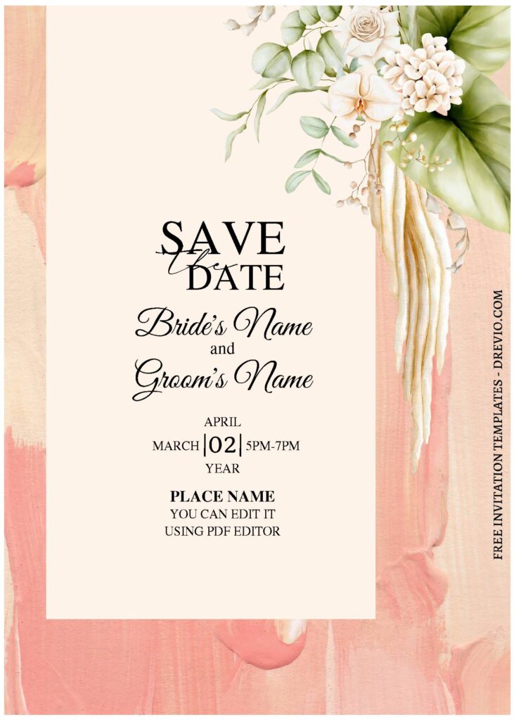 (Free Editable PDF) Modern Bohemian Greenery Wedding Invitation Templates with Dried foliage