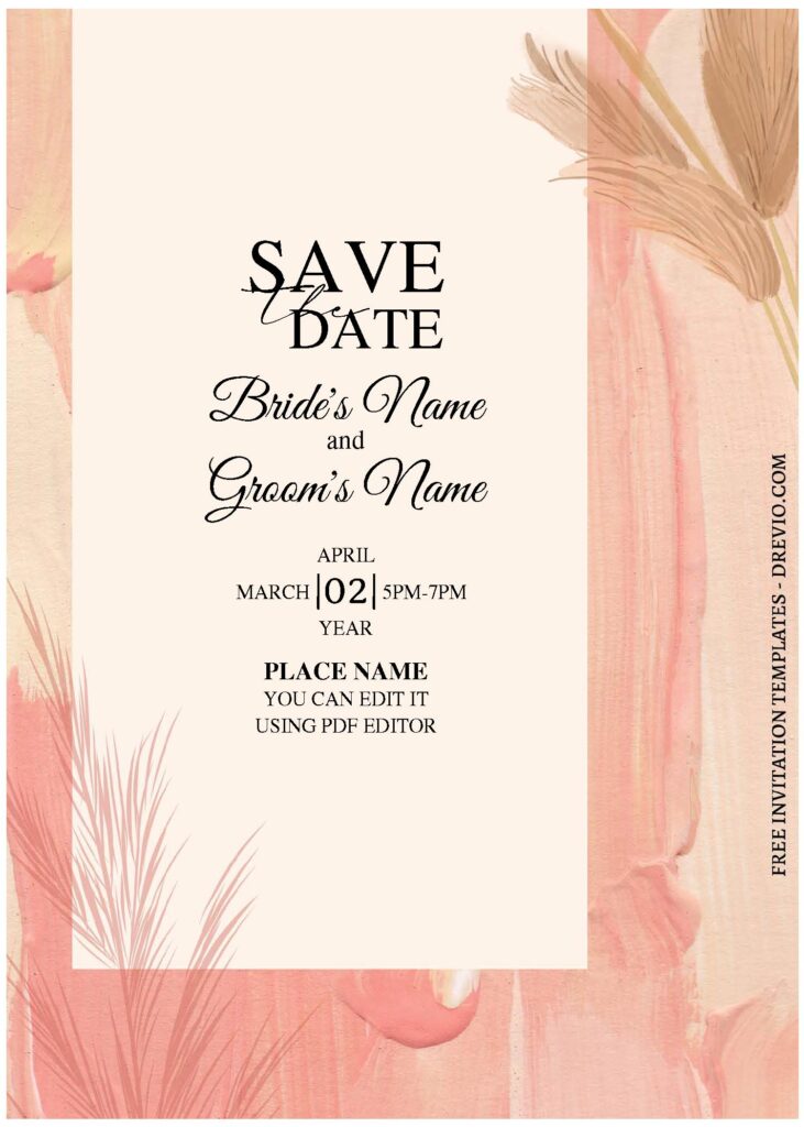 (Free Editable PDF) Modern Bohemian Greenery Wedding Invitation Templates with Artistic Beige Boho background