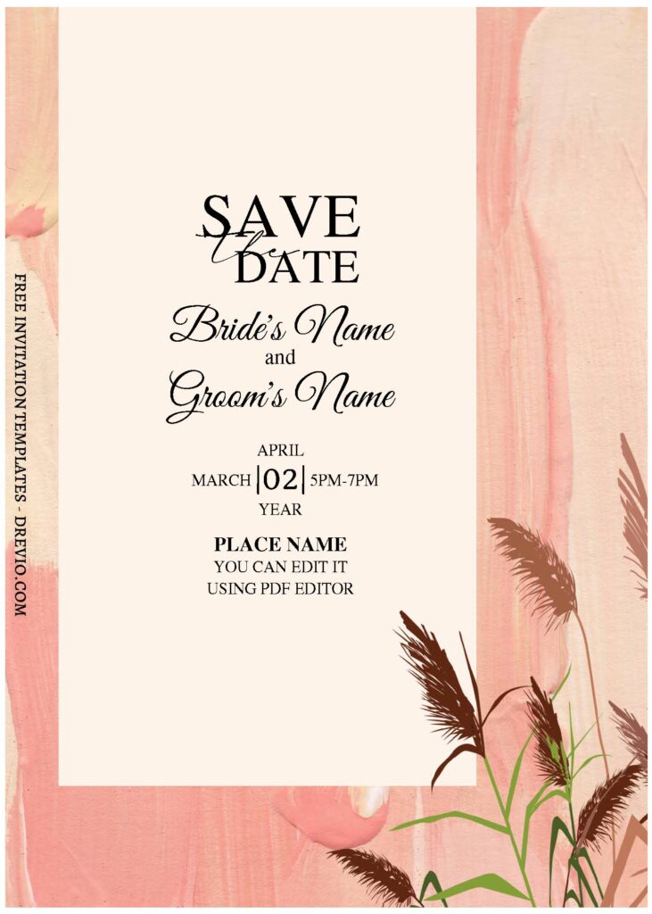 (Free Editable PDF) Modern Bohemian Greenery Wedding Invitation Templates with rustic boho background